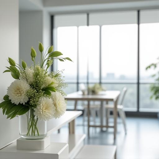 Minimalistisches Blumenarrangement in einem modernen Büro.