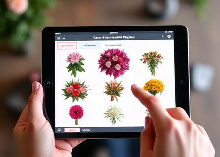 Ein Kundin interagiert mit einer Tablet-App, um ein virtuelles Bouquet zu erstellen.
