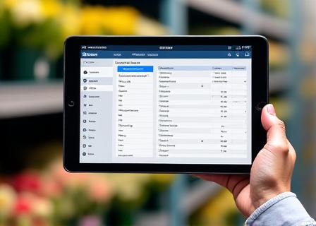 Ein Tablet-Bildschirm mit einer Bestandsmanagement-App in einem Blumenlager.